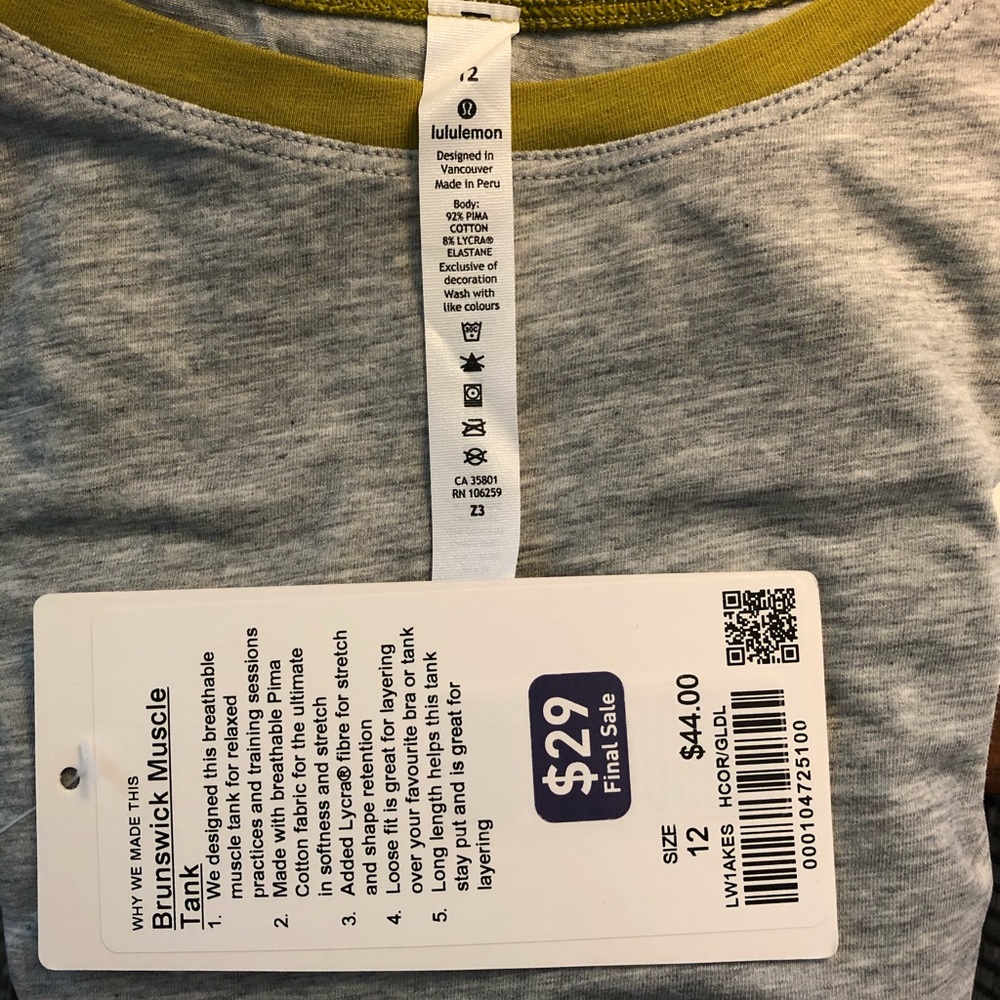 NWT Lululemon Brunswick Muscle Tank